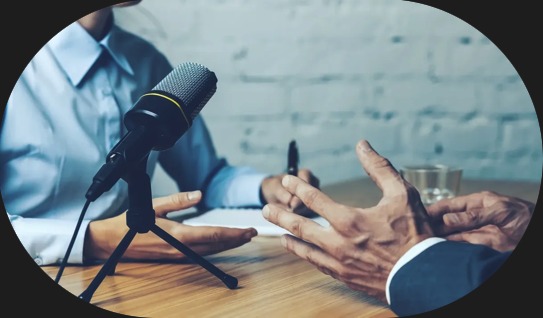 Podcast microphone during an interview